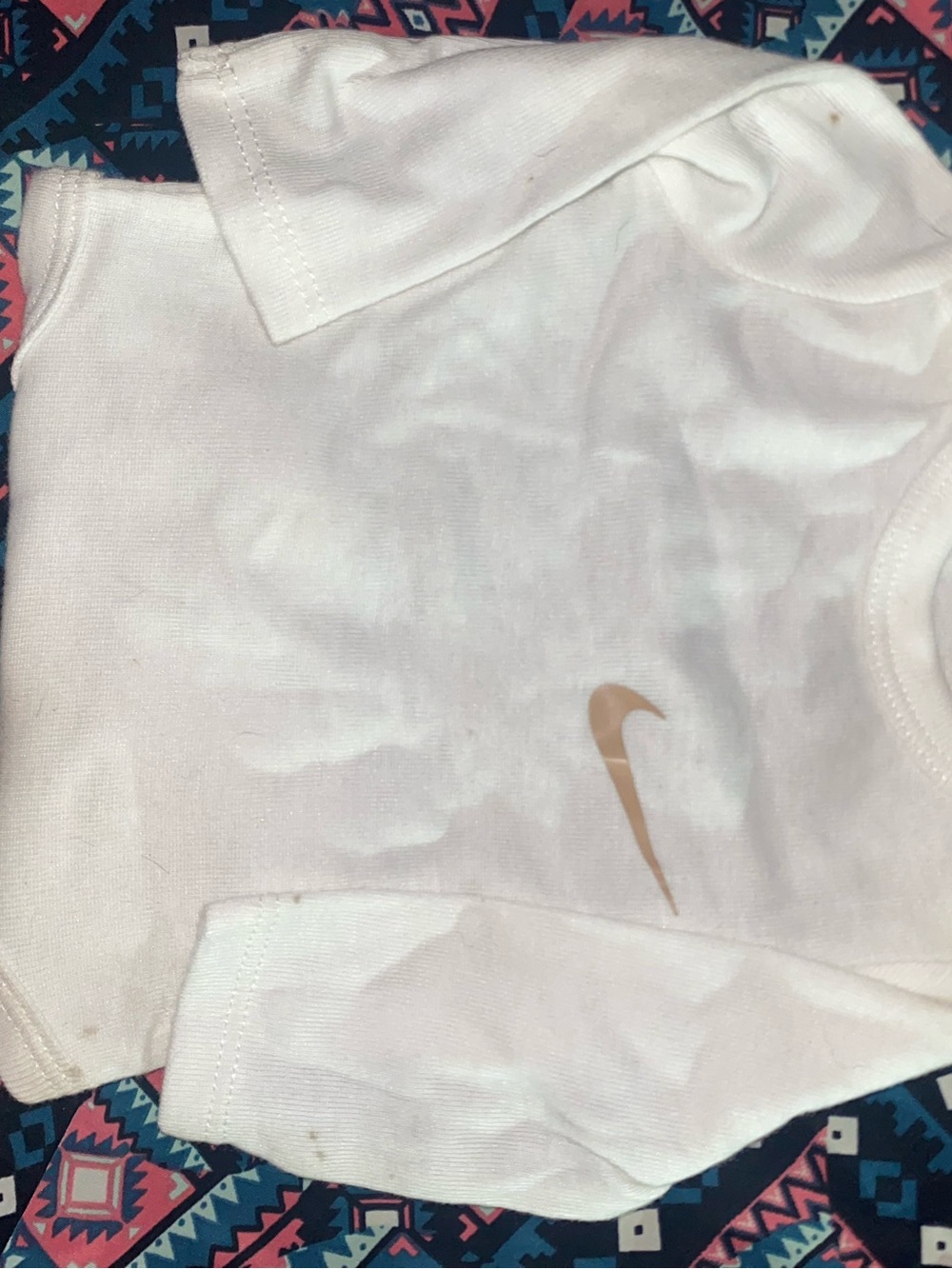 Nike White NewBorn Long-Sleeve Onesie with Light a Tan Nike logo